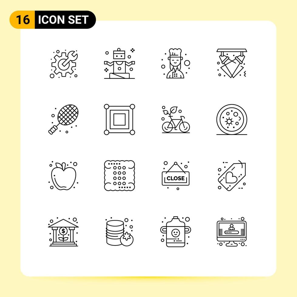 16 Universal Outlines Set for Web and Mobile Applications ball lights chef light celebration Editable Vector Design Elements