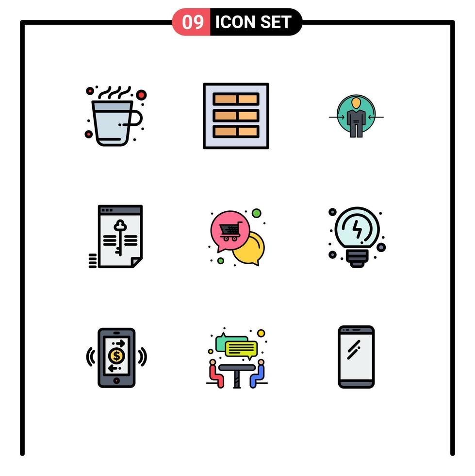 Set of 9 Vector Filledline Flat Colors on Grid for key secure ux file id Editable Vector Design Elements