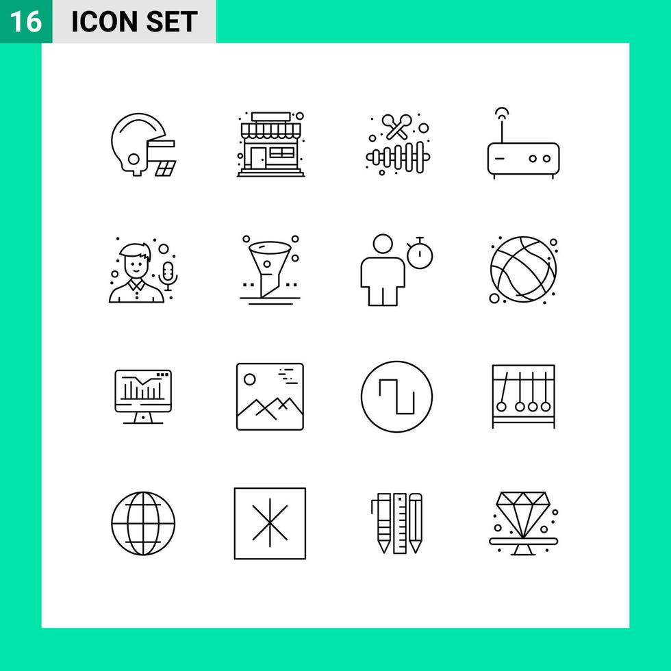 Group of 16 Modern Outlines Set for browser microphone xylophone mic router Editable Vector Design Elements