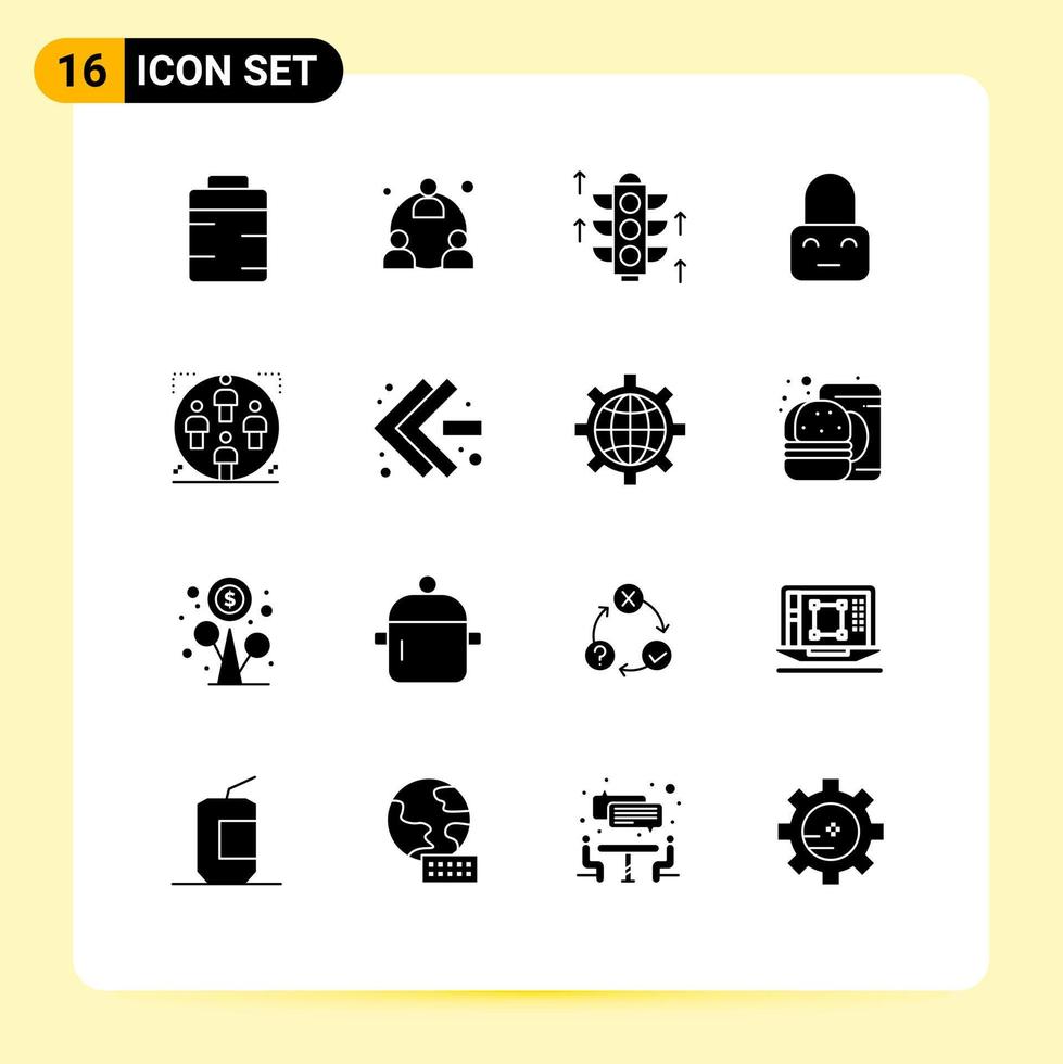 Pack of 16 Modern Solid Glyphs Signs and Symbols for Web Print Media such as group user rood parental lock Editable Vector Design Elements