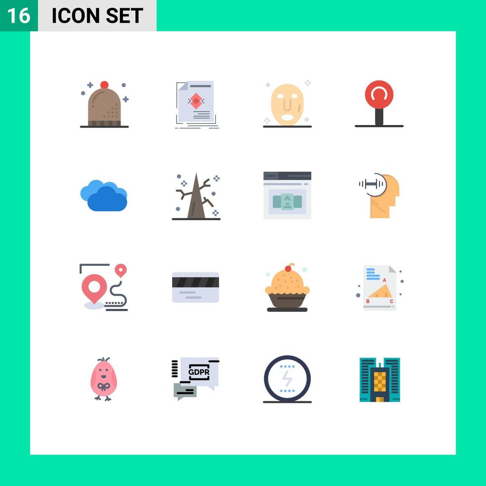 Set of 16 Commercial Flat Colors pack for raining cloud raining magazine sweets spa Editable Pack of Creative Vector Design Elements