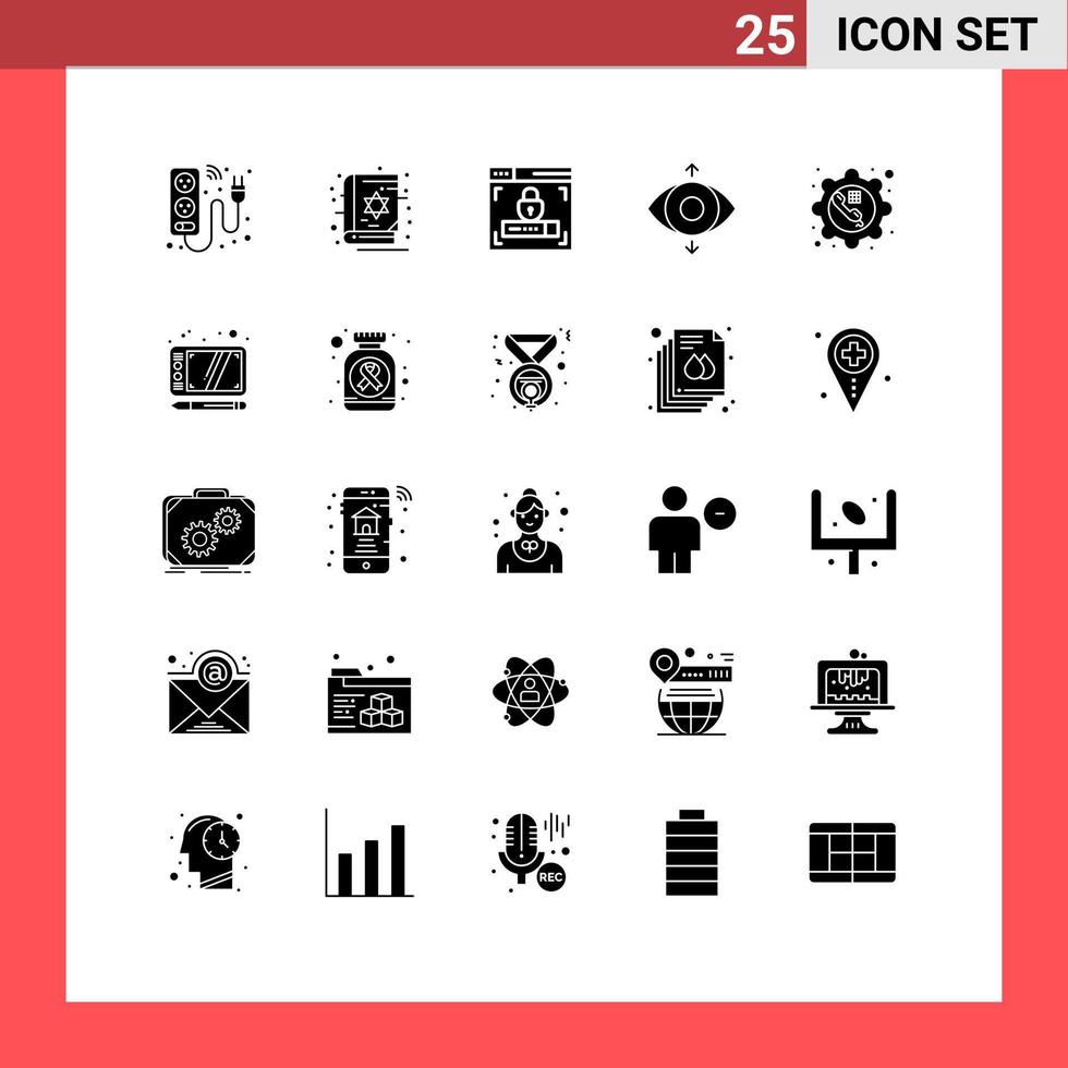 Pictogram Set of 25 Simple Solid Glyphs of configure phone scary view eye Editable Vector Design Elements