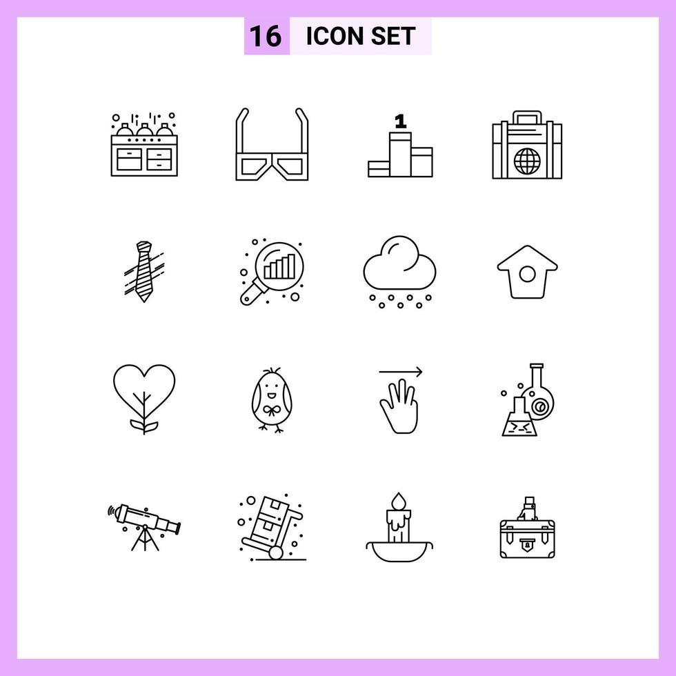 Outline Pack of 16 Universal Symbols of business globe watch modern business Editable Vector Design Elements