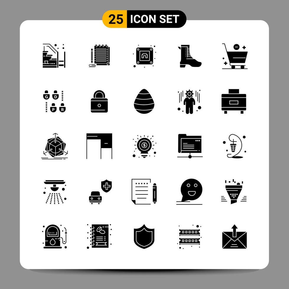 25 símbolos de glifo de paquete de iconos negros signos para diseños receptivos sobre fondo blanco 25 iconos establecidos fondo de vector de icono negro creativo
