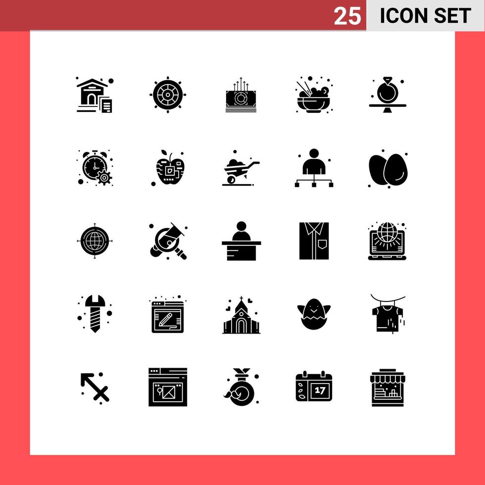 Pictogram Set of 25 Simple Solid Glyphs of present present money rice chinese Editable Vector Design Elements