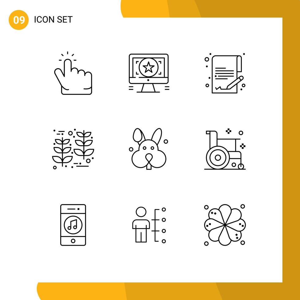 9 Universal Outlines Set for Web and Mobile Applications rabbit bynny document wheat harvest Editable Vector Design Elements