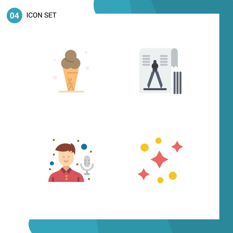 Mobile Interface Flat Icon Set of 4 Pictograms of ice cream audio cone tool microphone Editable Vector Design Elements