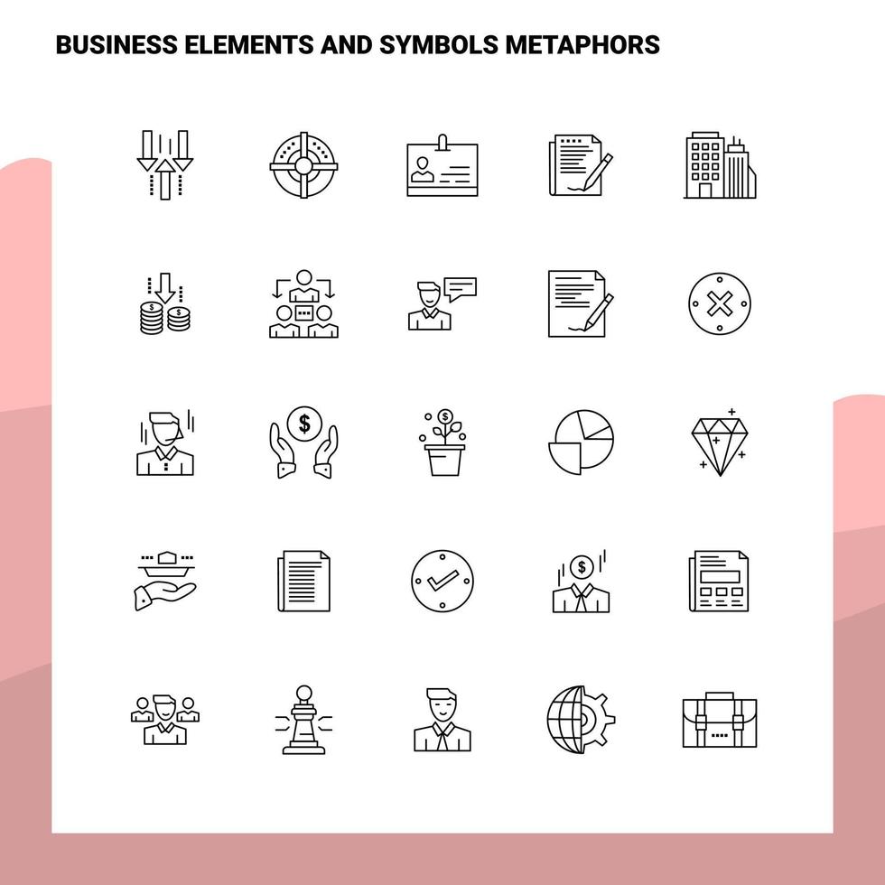 Set of business elements and symbols metaphors Line Icon set 25 Icons Vector Minimalism Style Design Black Icons Set Linear pictogram pack