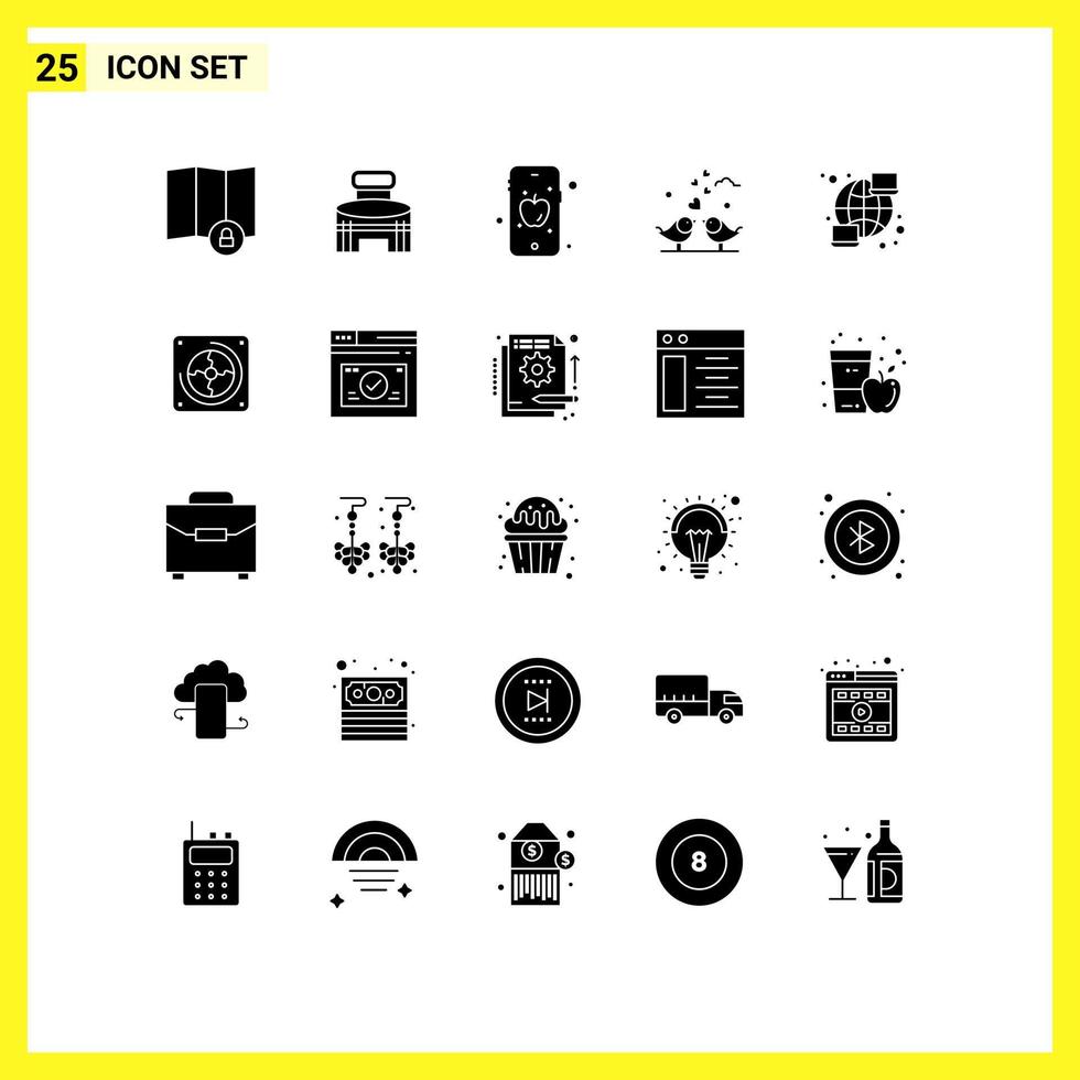 User Interface Pack of 25 Basic Solid Glyphs of computer wedding mobile loving hearts Editable Vector Design Elements