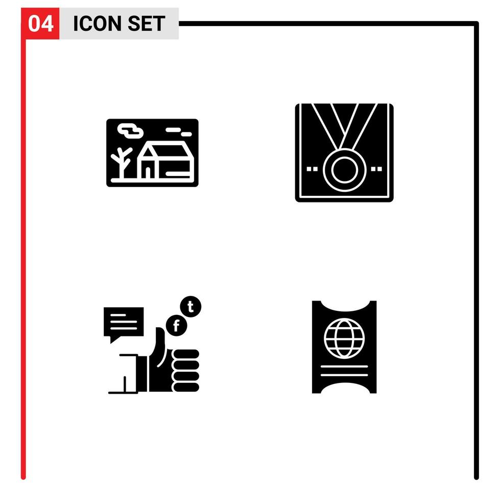 4 User Interface Solid Glyph Pack of modern Signs and Symbols of estate trophy real medal social Editable Vector Design Elements