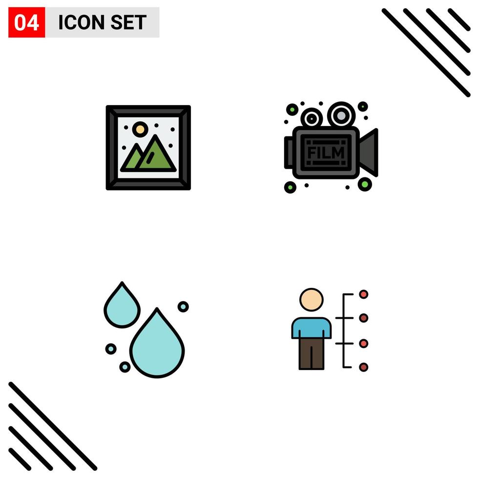Filledline Flat Color Pack of 4 Universal Symbols of image water picture video spring Editable Vector Design Elements