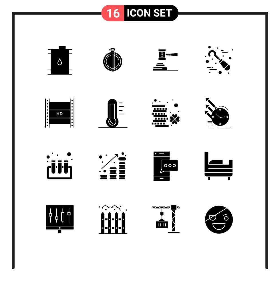 Mobile Interface Solid Glyph Set of 16 Pictograms of dentist legal law judge gavel Editable Vector Design Elements