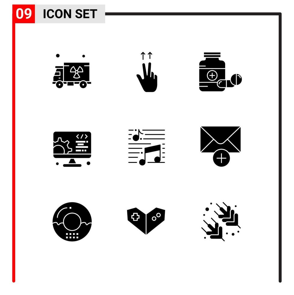 9 User Interface Solid Glyph Pack of modern Signs and Symbols of note music capsule web service Editable Vector Design Elements