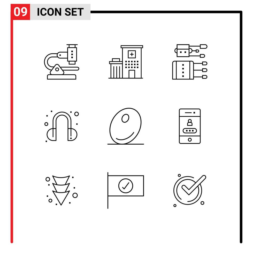 Set of 9 Modern UI Icons Symbols Signs for food help medical headset needles Editable Vector Design Elements