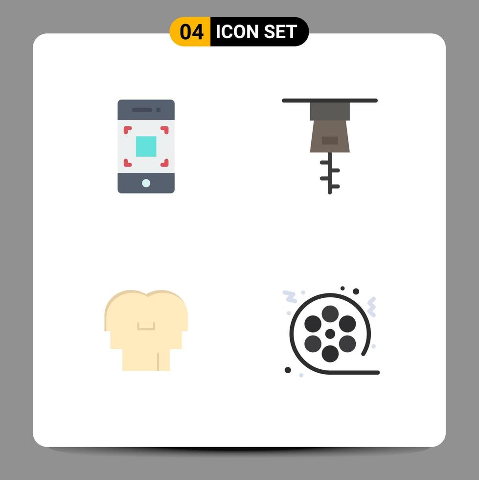 Set of 4 Vector Flat Icons on Grid for camera head technology empathy movie Editable Vector Design Elements
