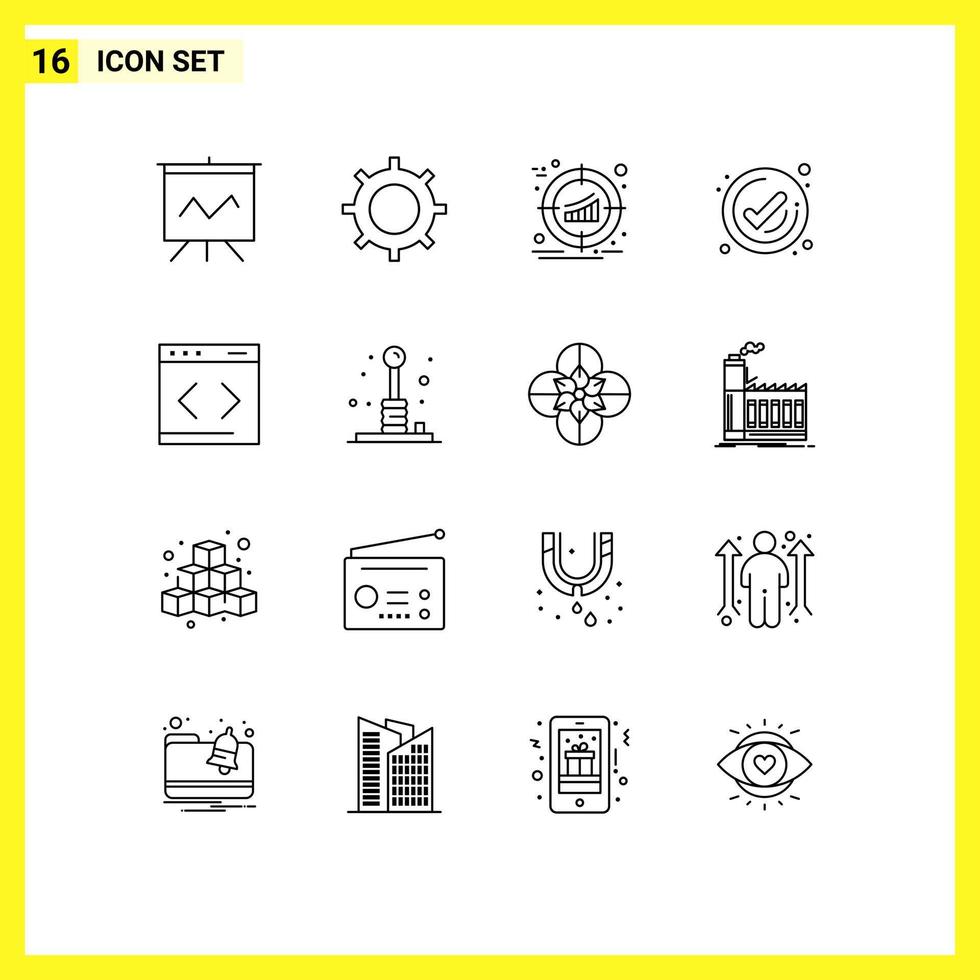 Group of 16 Outlines Signs and Symbols for management check management tick business Editable Vector Design Elements
