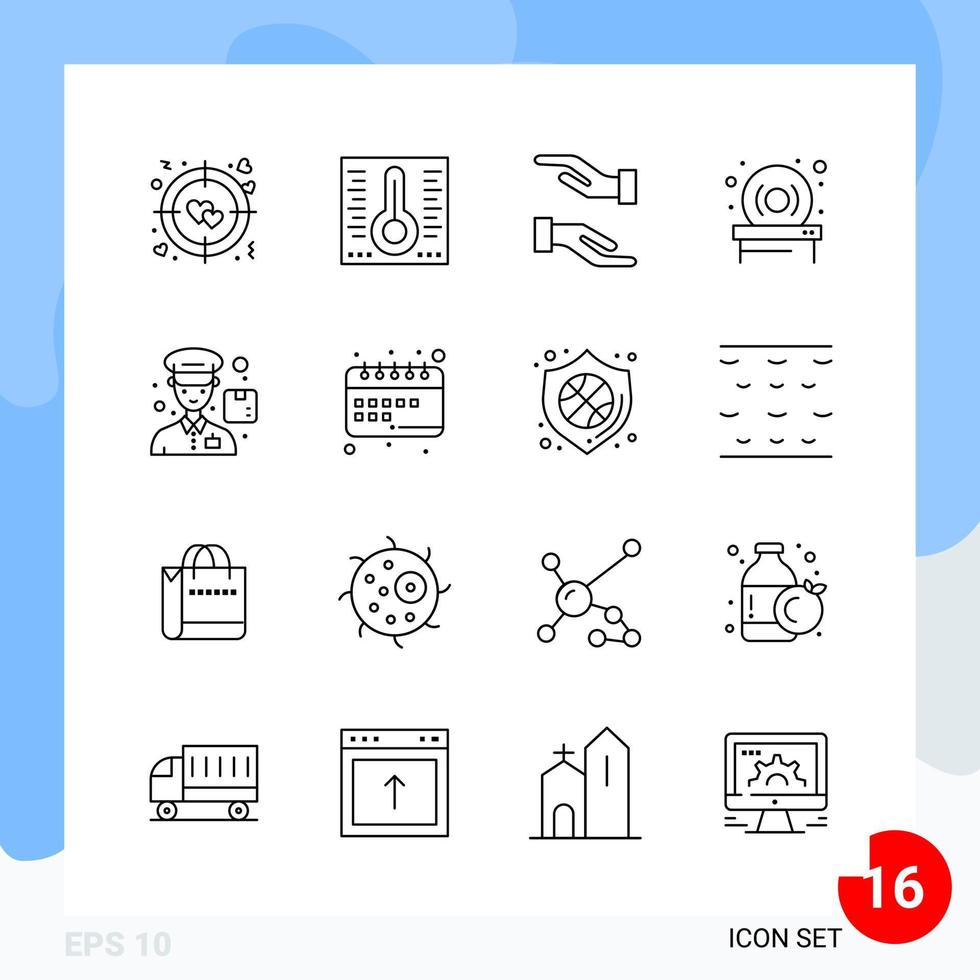 Modern Pack of 16 Icons Line Outline Symbols isolated on White Backgound for Website designing Creative Black Icon vector background