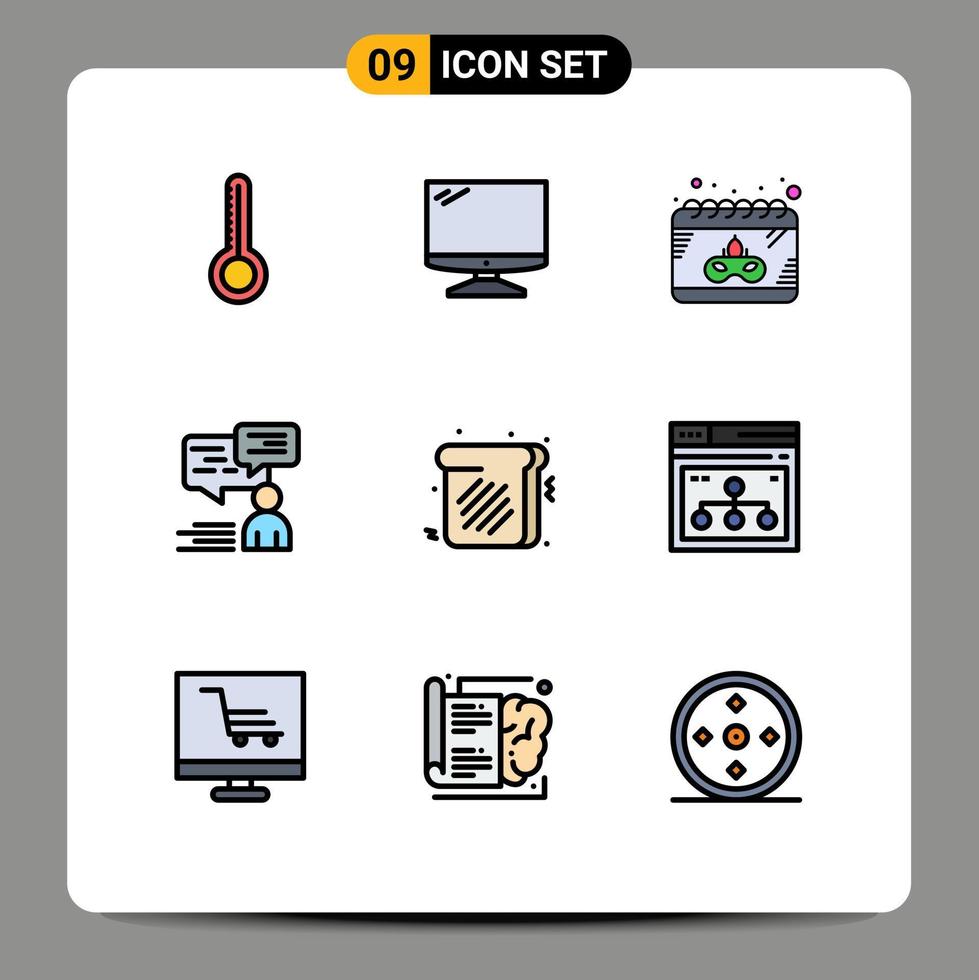 Universal Icon Symbols Group of 9 Modern Filledline Flat Colors of toast user calendar support chat Editable Vector Design Elements