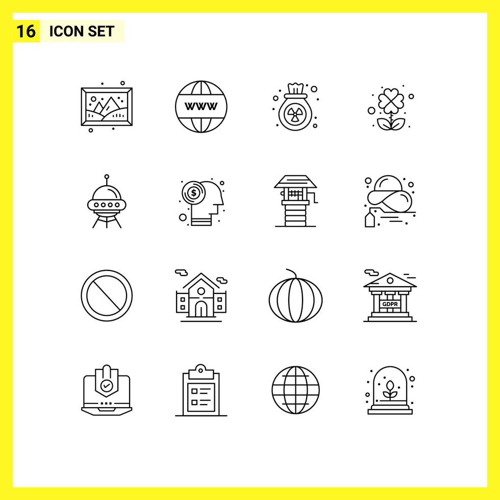Set of 16 Vector Outlines on Grid for ship space ship gas leaf clover Editable Vector Design Elements