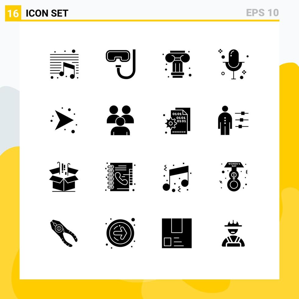 Pack of 16 creative Solid Glyphs of network arrows art record media Editable Vector Design Elements