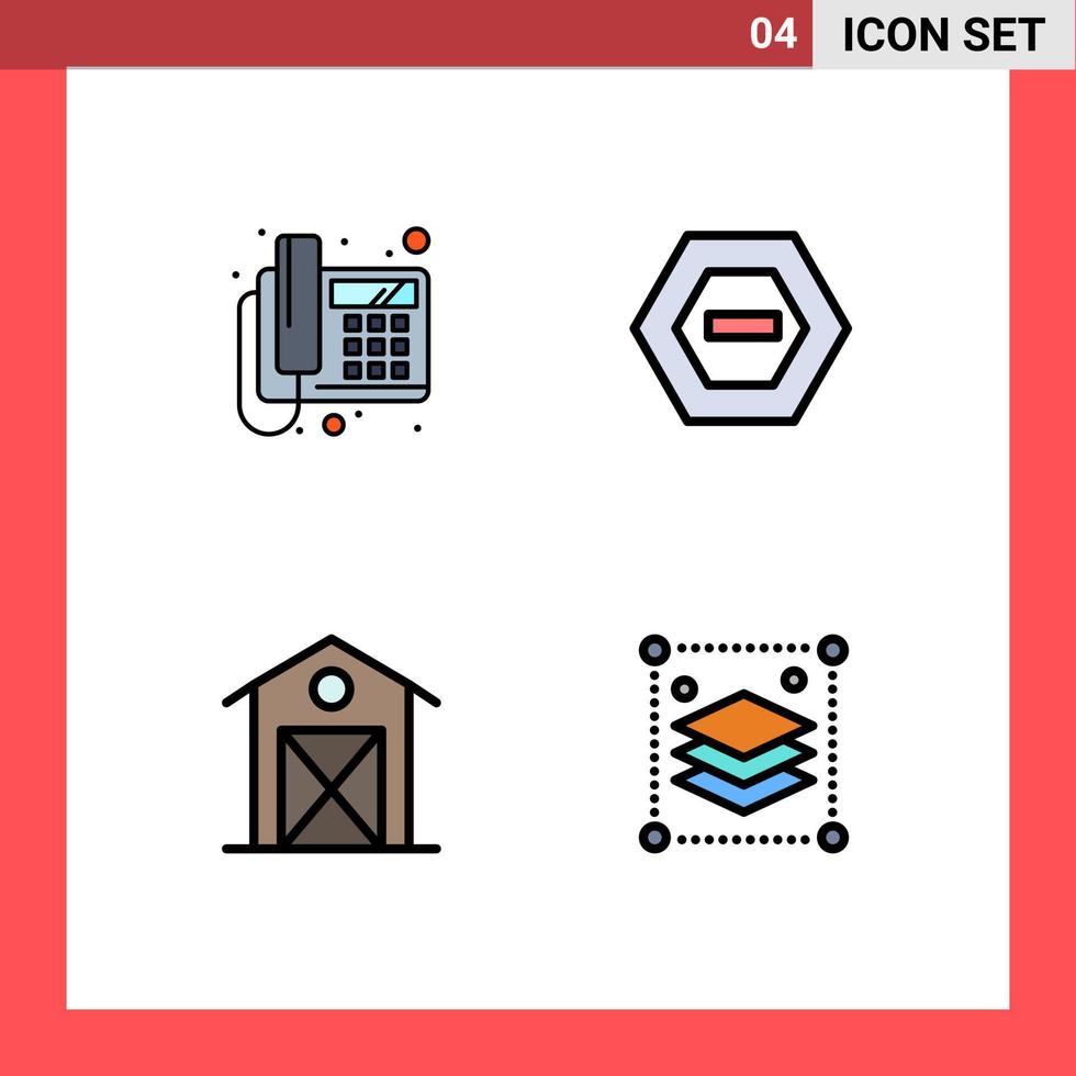 Set of 4 Modern UI Icons Symbols Signs for call barn device minus house Editable Vector Design Elements