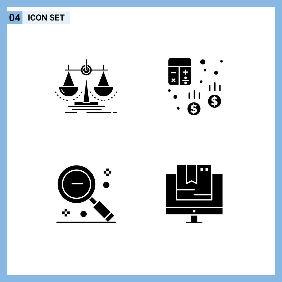 Stock Vector Icon Pack of 4 Line Signs and Symbols for balance finance law audit minus Editable Vector Design Elements
