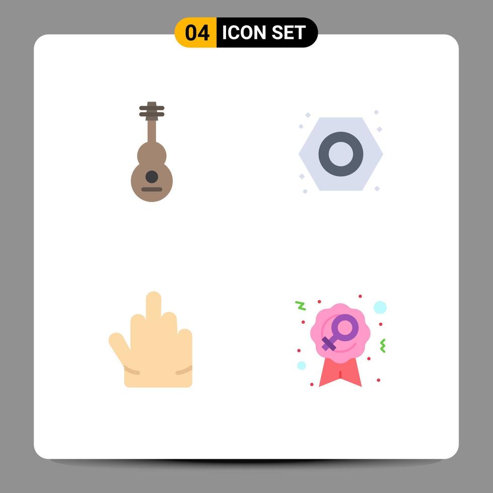 Universal Icon Symbols Group of 4 Modern Flat Icons of audio fingers sound nut high five Editable Vector Design Elements