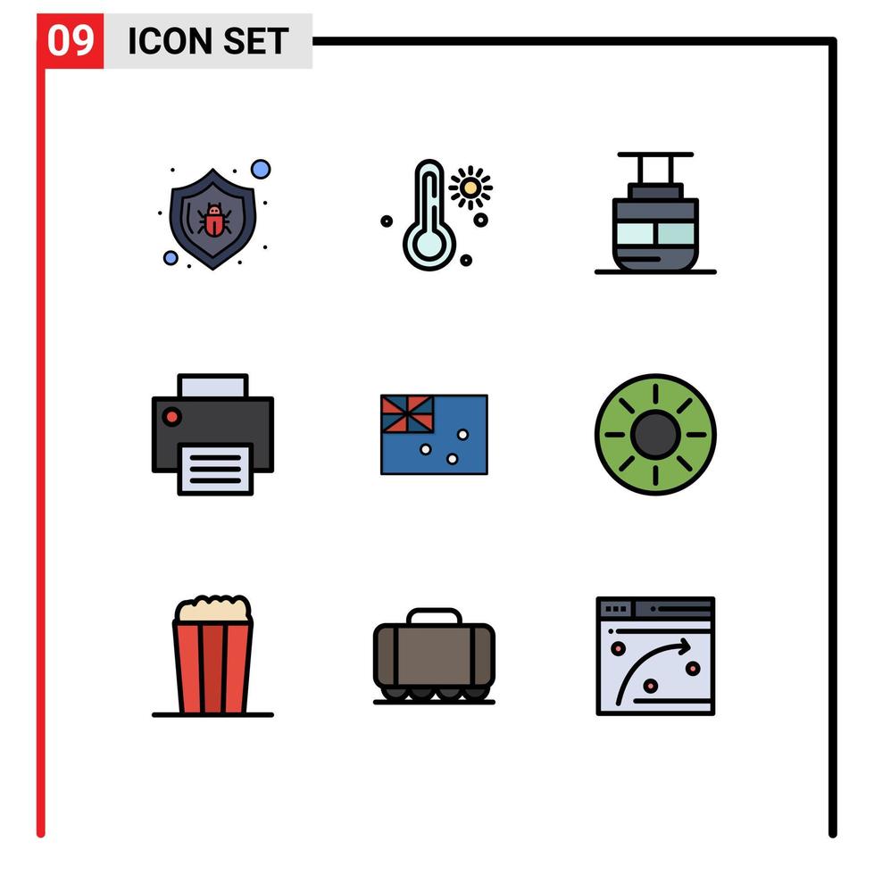 Universal Icon Symbols Group of 9 Modern Filledline Flat Colors of australia printer transport hardware devices Editable Vector Design Elements