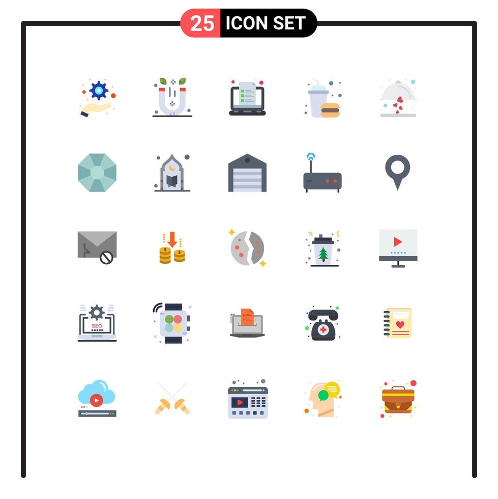 Group of 25 Modern Flat Colors Set for food food laptop fast burger Editable Vector Design Elements