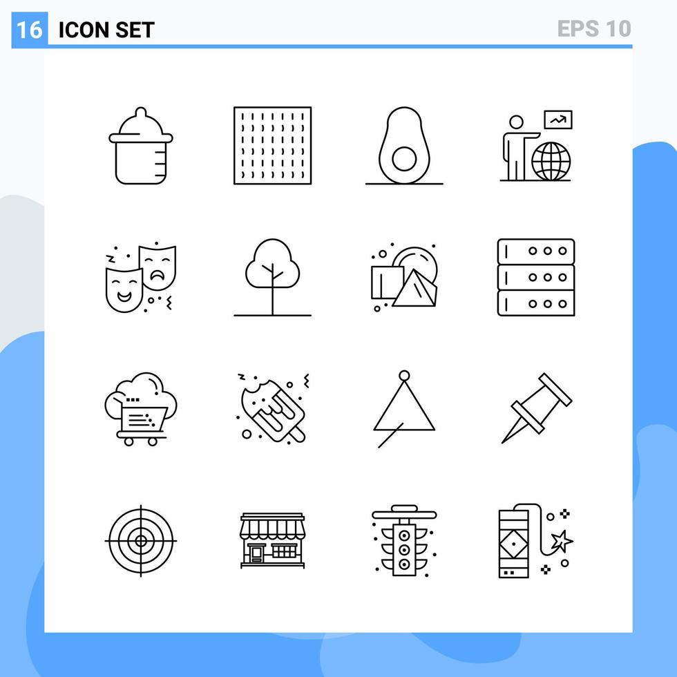 Modern 16 Line style icons Outline Symbols for general use Creative Line Icon Sign Isolated on White Background 16 Icons Pack Creative Black Icon vector background