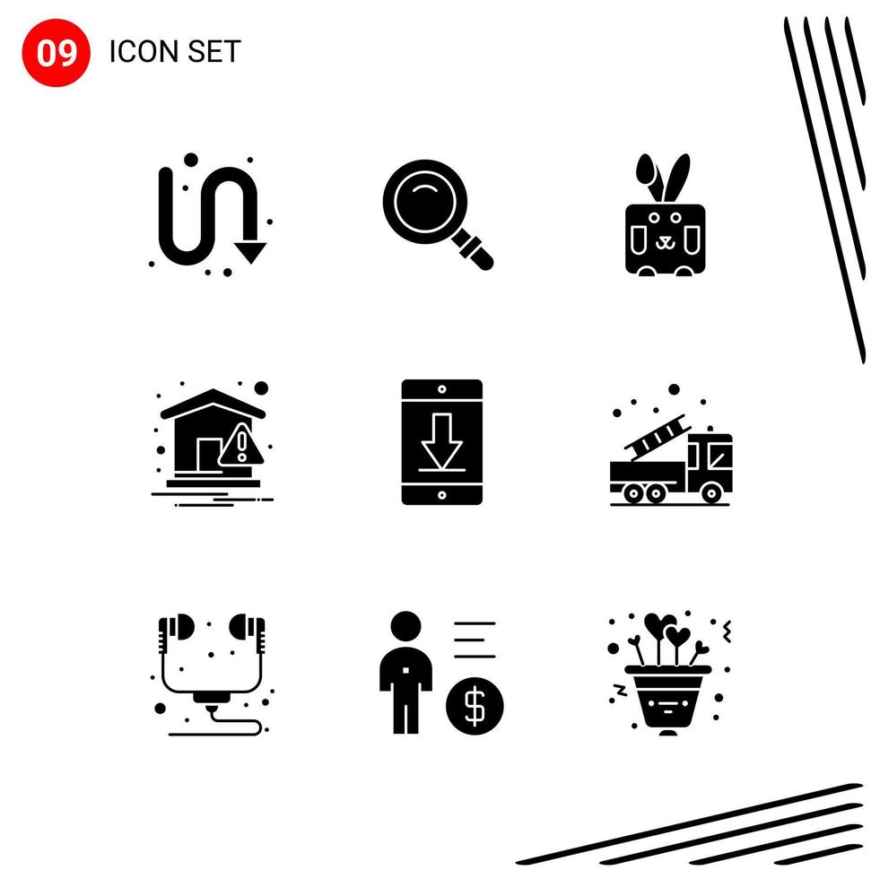 Collection of 9 Vector Icons in solid style Pixle Perfect Glyph Symbols for Web and Mobile Solid Icon Signs on White Background 9 Icons Creative Black Icon vector background