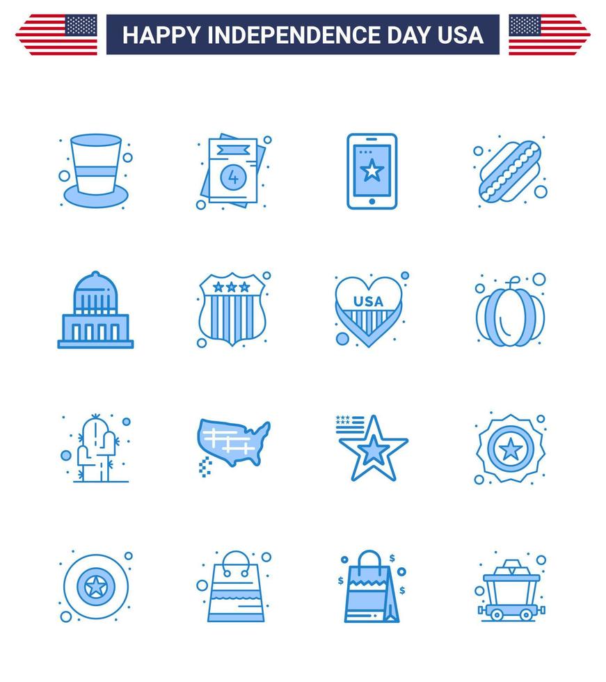 paquete de iconos de vector de stock de día americano 16 signos y símbolos de línea para la construcción de hitos estados móviles elementos de diseño de vector de día de estados unidos editables americanos