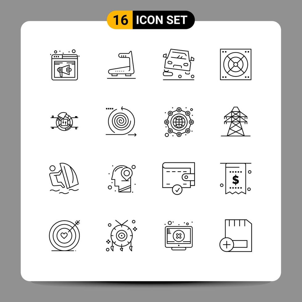 Editable Vector Line Pack of 16 Simple Outlines of chart bathroom treadmill bath jam Editable Vector Design Elements