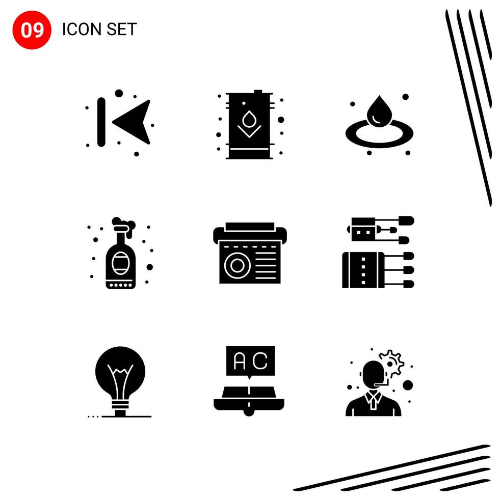 Collection of 9 Vector Icons in solid style Pixle Perfect Glyph Symbols for Web and Mobile Solid Icon Signs on White Background 9 Icons Creative Black Icon vector background