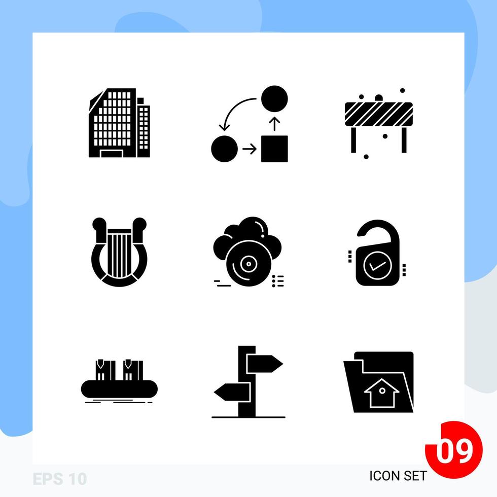 Modern Pack of 9 Icons Solid Glyph Symbols isolated on White Backgound for Website designing Creative Black Icon vector background