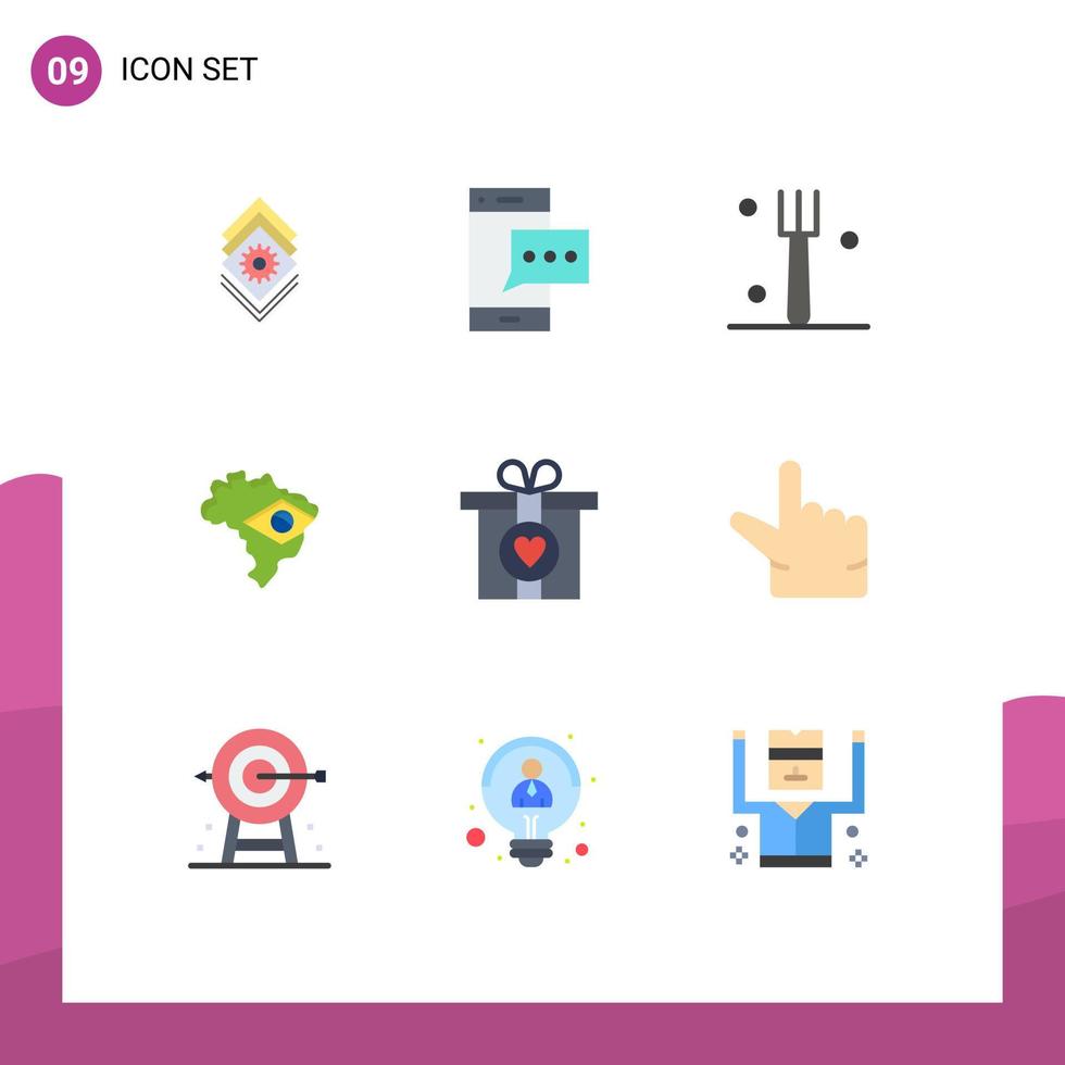 Stock Vector Icon Pack of 9 Line Signs and Symbols for present gift smart phone brazil map Editable Vector Design Elements
