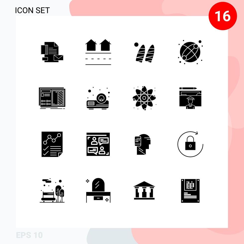 16 Universal Solid Glyphs Set for Web and Mobile Applications blueprint ball real baby water Editable Vector Design Elements