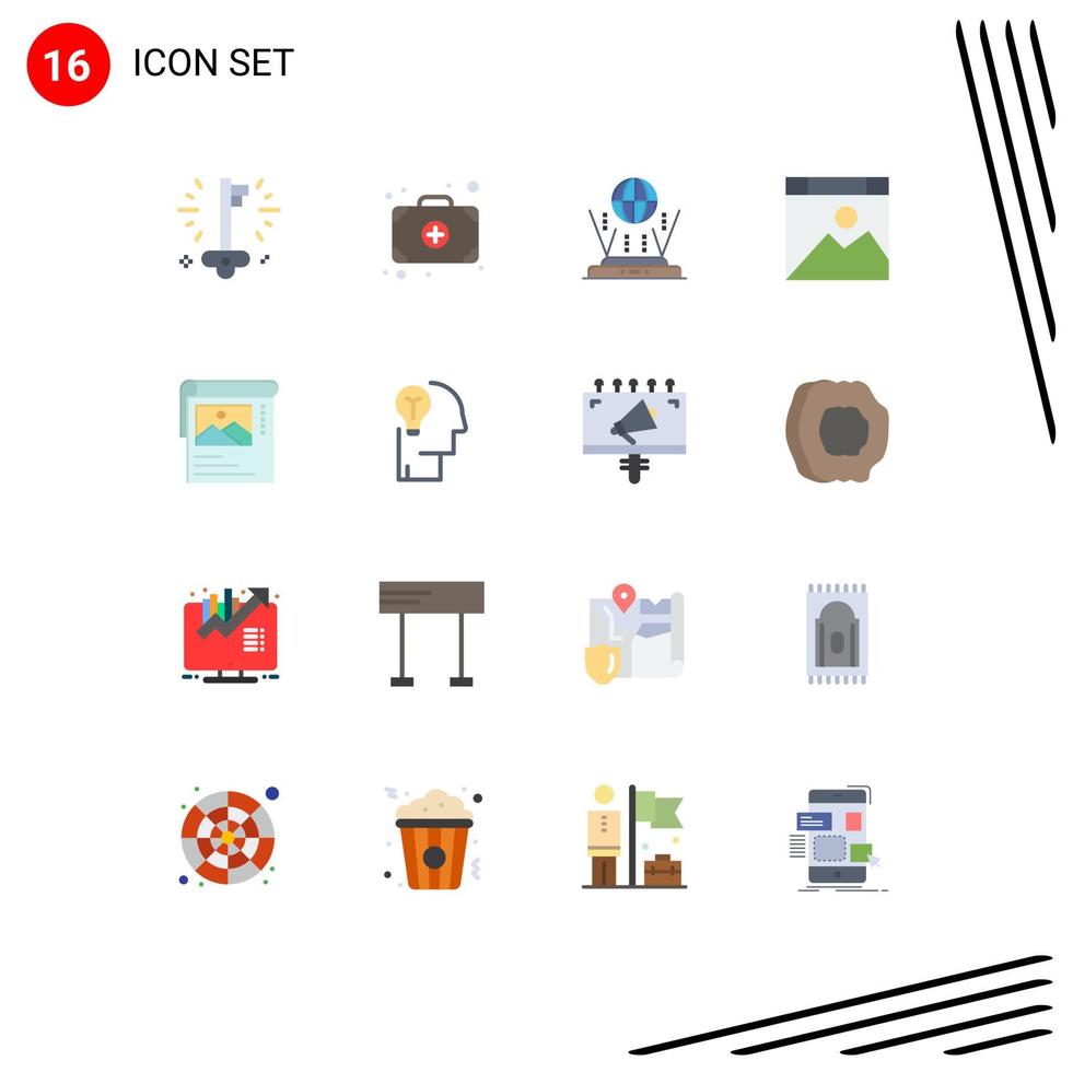 conjunto de 16 paquetes de colores planos comerciales para el paquete editable de elementos creativos de diseño de vectores del sitio web del globo terráqueo