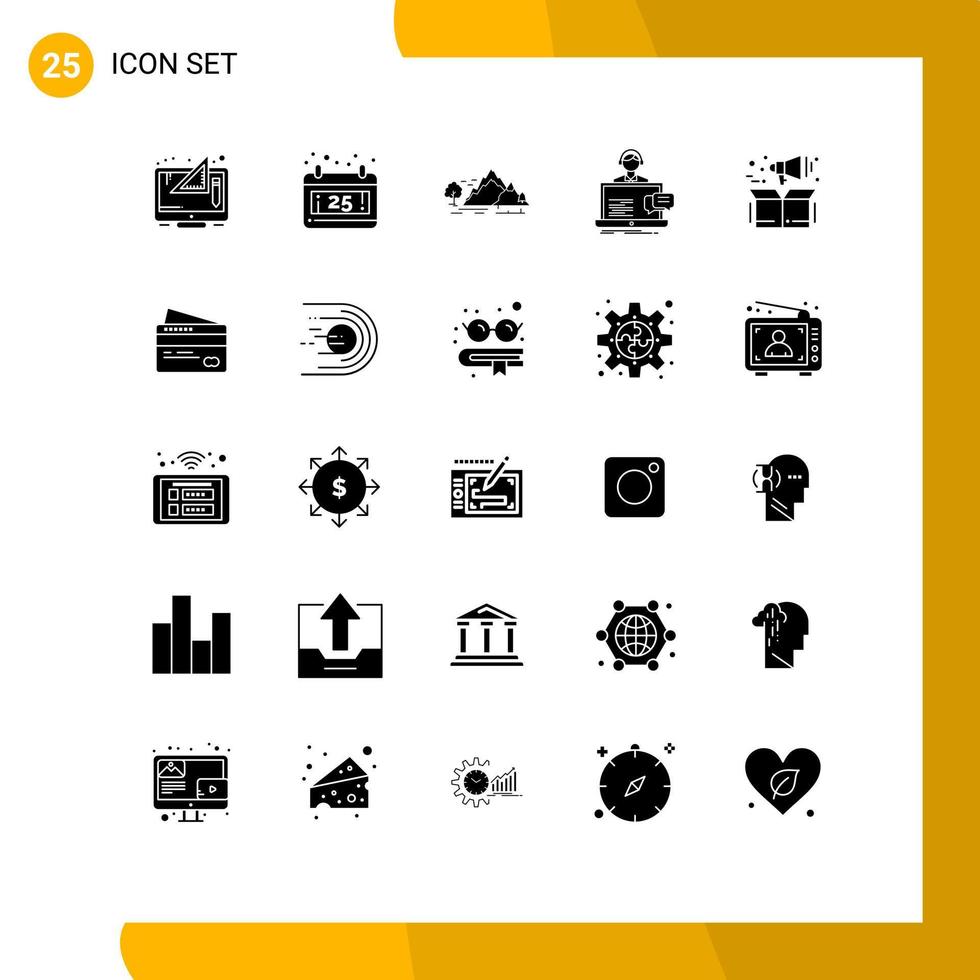 Set of 25 Vector Solid Glyphs on Grid for help customer hill chat tree Editable Vector Design Elements