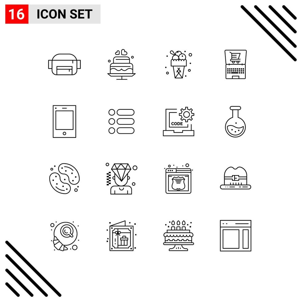 16 Universal Outlines Set for Web and Mobile Applications tablet ipad sweet devices ecommerce Editable Vector Design Elements