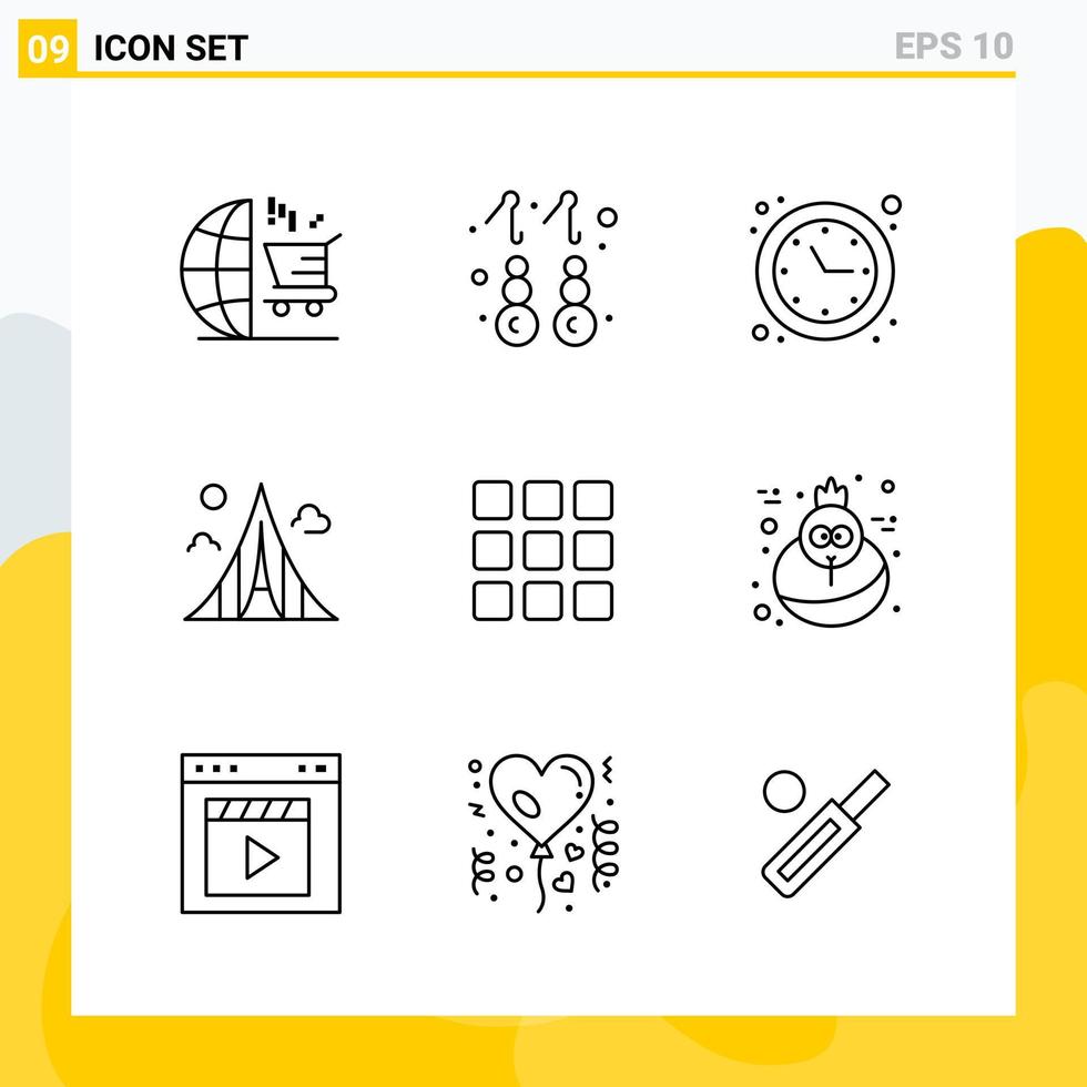 Collection of 9 Universal Line Icons Icon Set for Web and Mobile Creative Black Icon vector background