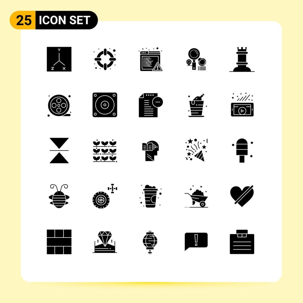 25 iconos creativos signos y símbolos modernos de elementos de diseño vectorial editables gráfico de figura de error de roca de carrete de película vector