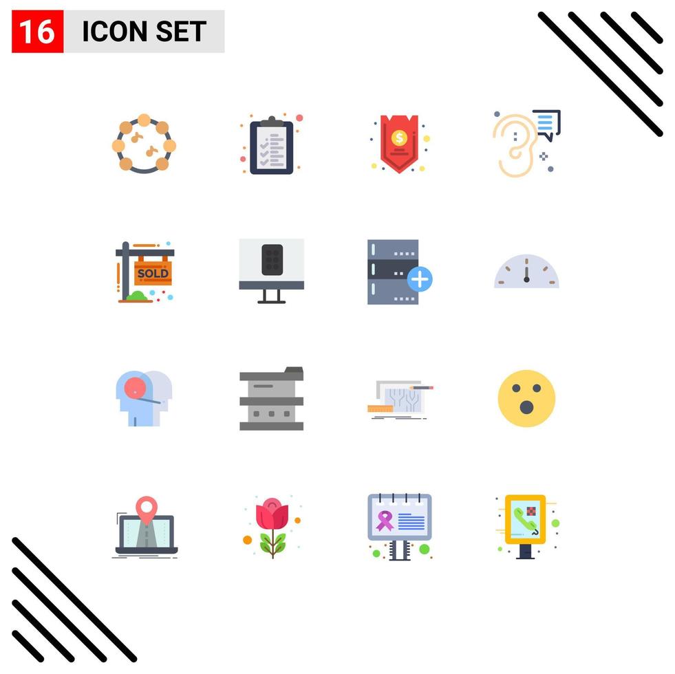 16 Universal Flat Color Signs Symbols of property message credit marketing communication Editable Pack of Creative Vector Design Elements