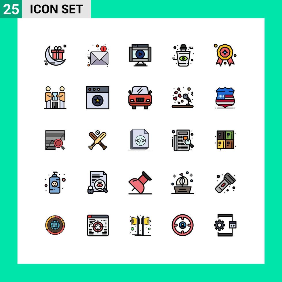 Mobile Interface Filled line Flat Color Set of 25 Pictograms of award eye internet bottle video Editable Vector Design Elements