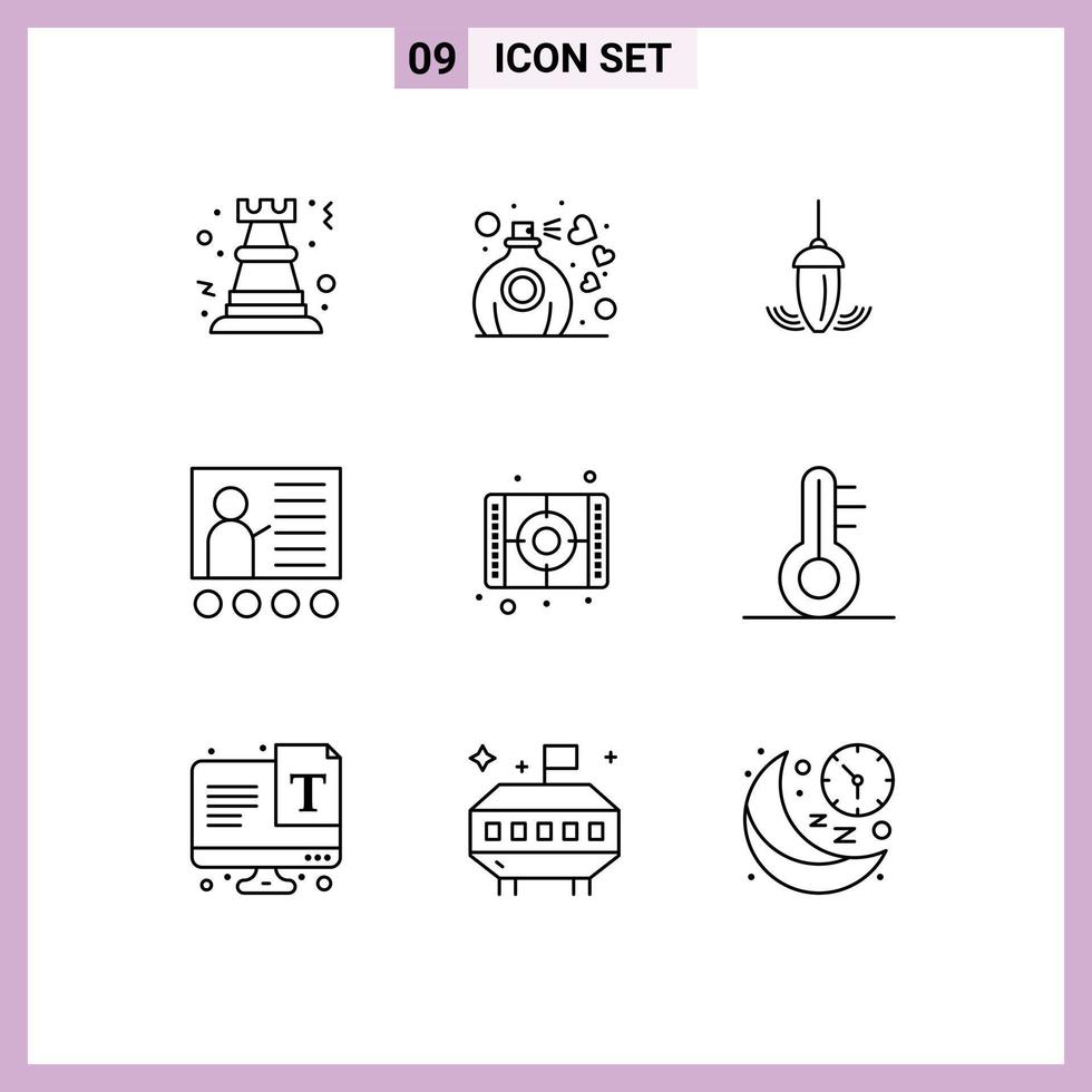 Pack of 9 Modern Outlines Signs and Symbols for Web Print Media such as presentation conference fragrance blackboard plumb Editable Vector Design Elements