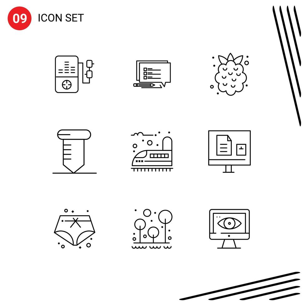 Stock Vector Icon Pack of 9 Line Signs and Symbols for transport railway summer railroad screw Editable Vector Design Elements