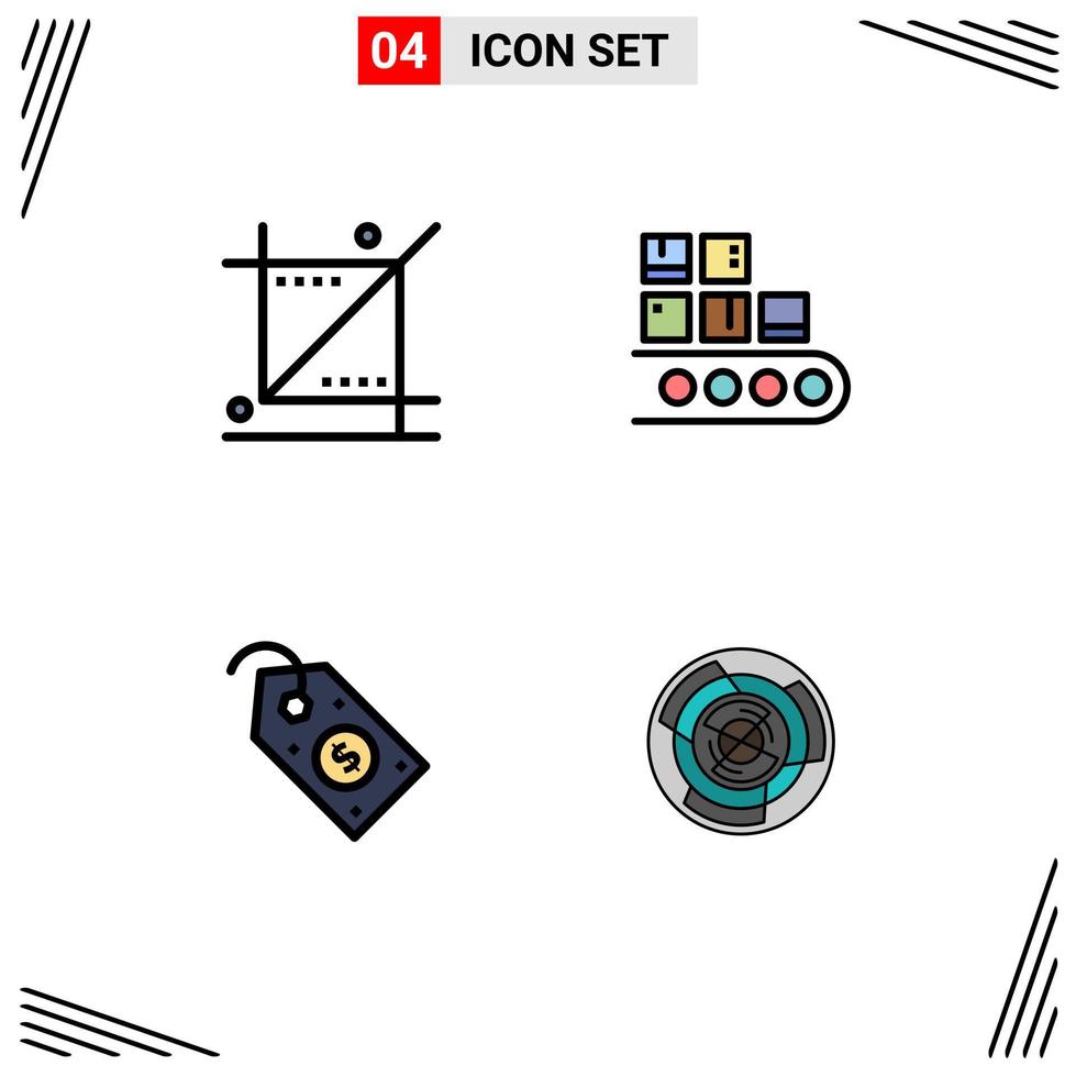Set of 4 Vector Filledline Flat Colors on Grid for crop production tool line label Editable Vector Design Elements