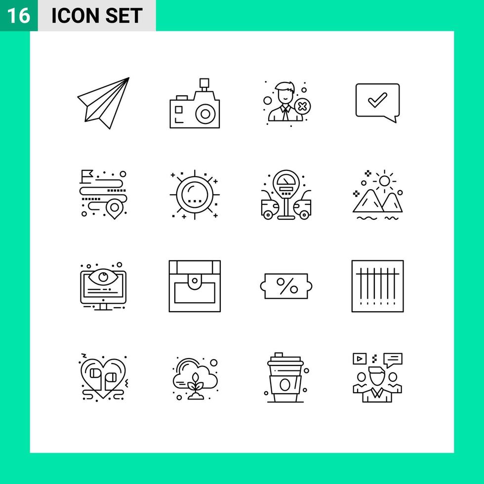 Pack of 16 Modern Outlines Signs and Symbols for Web Print Media such as speech approve photographer reject office Editable Vector Design Elements