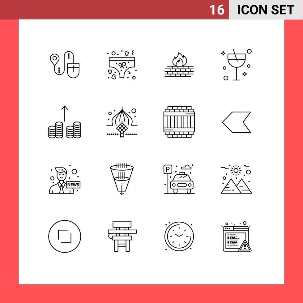 Universal Icon Symbols Group of 16 Modern Outlines of cash glass antivirus cocktail security Editable Vector Design Elements