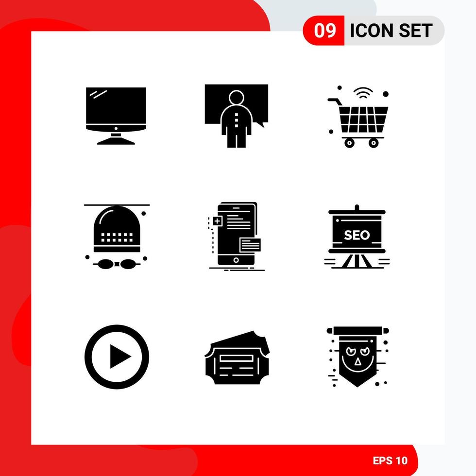 Mobile Interface Solid Glyph Set of 9 Pictograms of game activities person wifi internet of things Editable Vector Design Elements